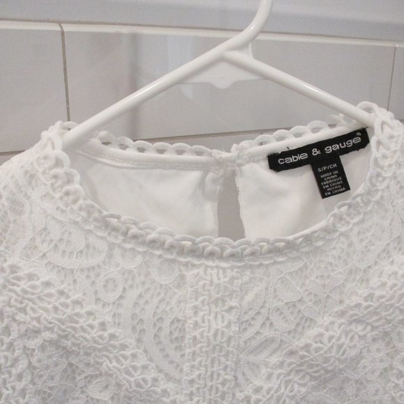 CABLE & GAUGE WHITE COTTON BLEND LACEY TOP. FULLY LINED SIZE SM - Picture 11 of 12